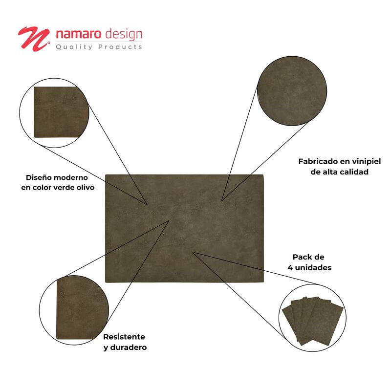 Mantel Individual 4 Piezas Vinipiel Verde Oliv ... image number null