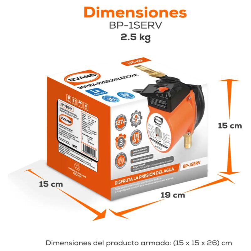 Bomba Presurizadora Evans 10m Y 35l/min 120w 1/... image number null