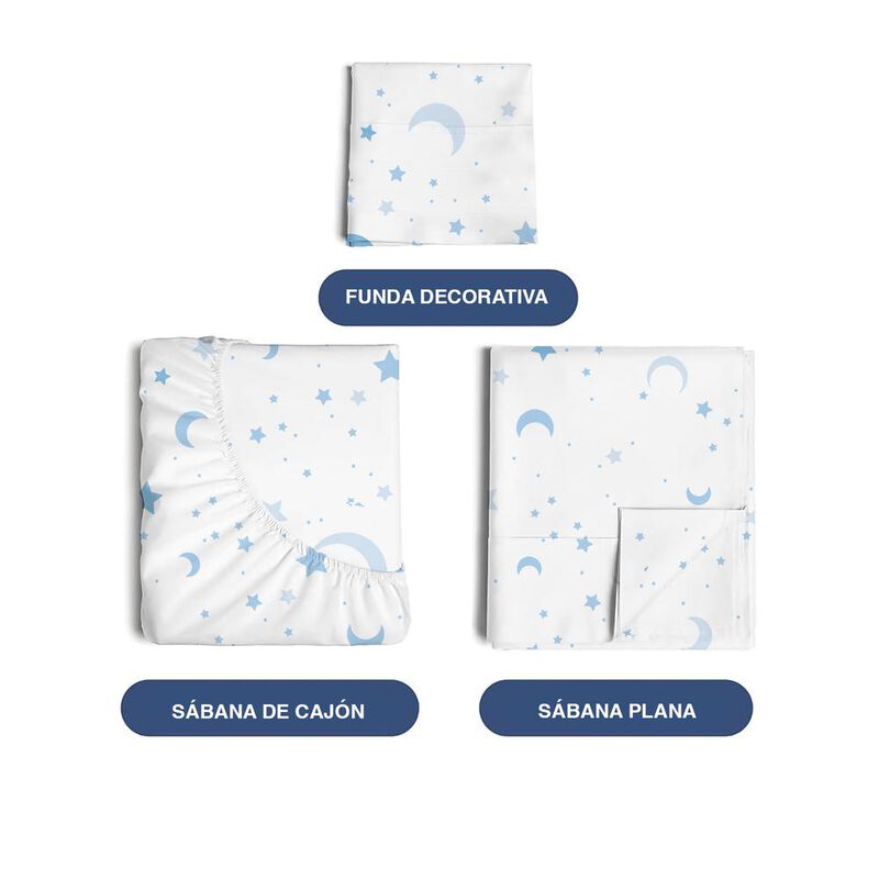 Juego De S&aacute;banas Cuna Beb&eacute; Polo One Luna Azul 3... image number null