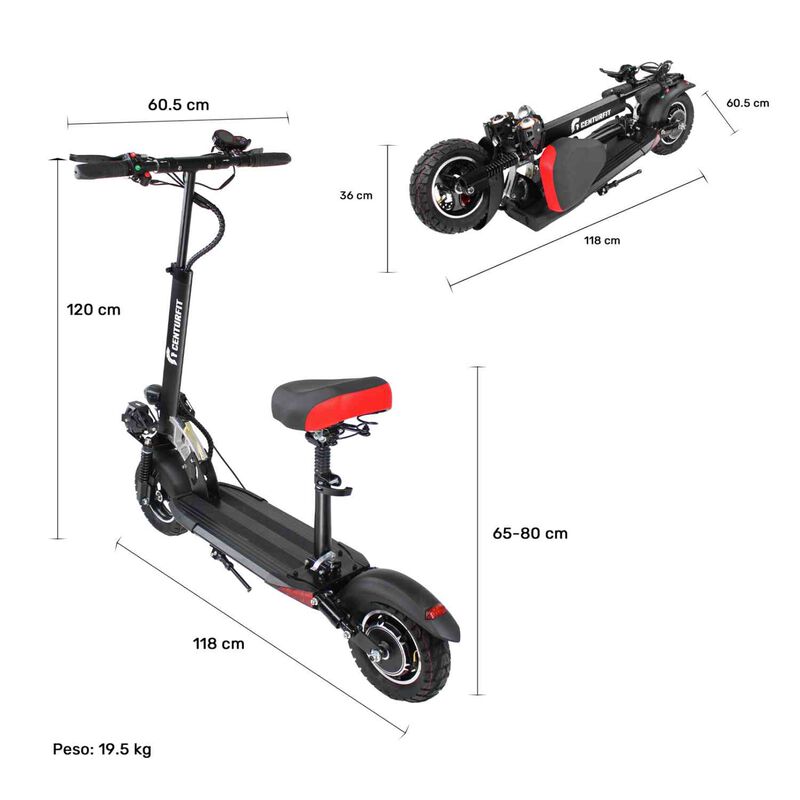 Scooter Eléctrico con Asiento Luz Led Usb Alarm... image number null