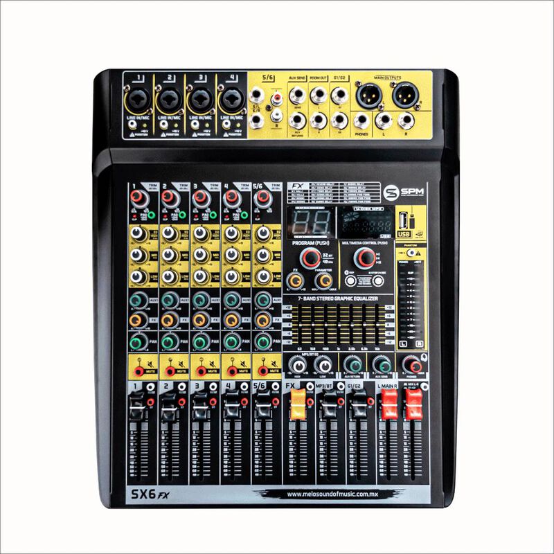 Mezcladora Sx6fx Melo 4 canales 1 est&eacute;reo c/ ef... image number null