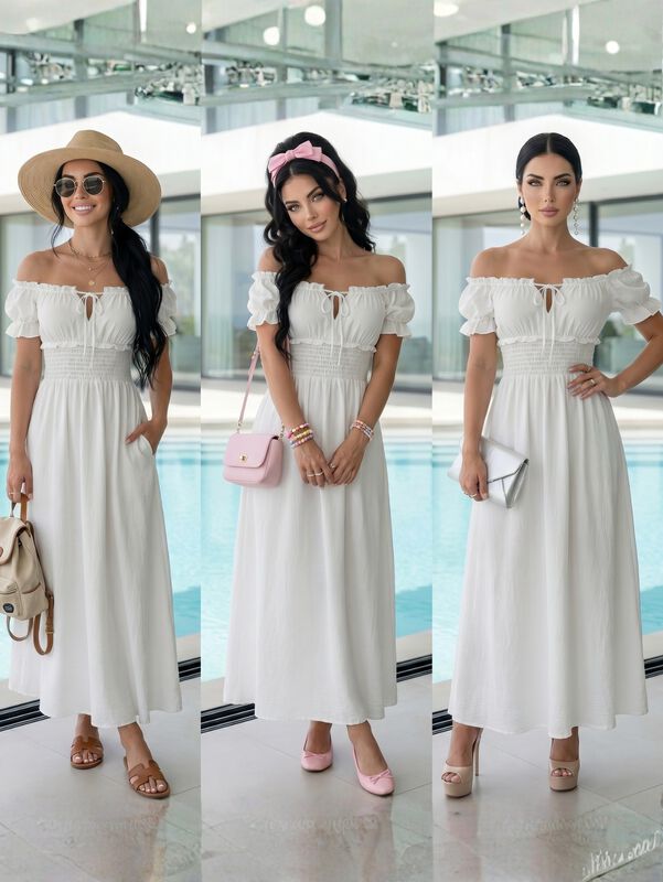 Vestido Maxi Off Shoulder Ves-1056 Blanco Estil... image number null