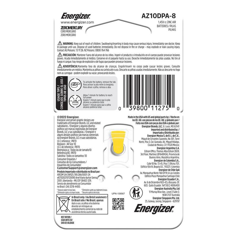 Pila Energizer Auditiva 10 Con 8 Pilas Bot&oacute;n image number null