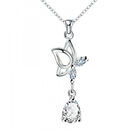 Dije con Cadena en Plata Ley 925 de Mariposa con Cristales Blancos Corte Pera