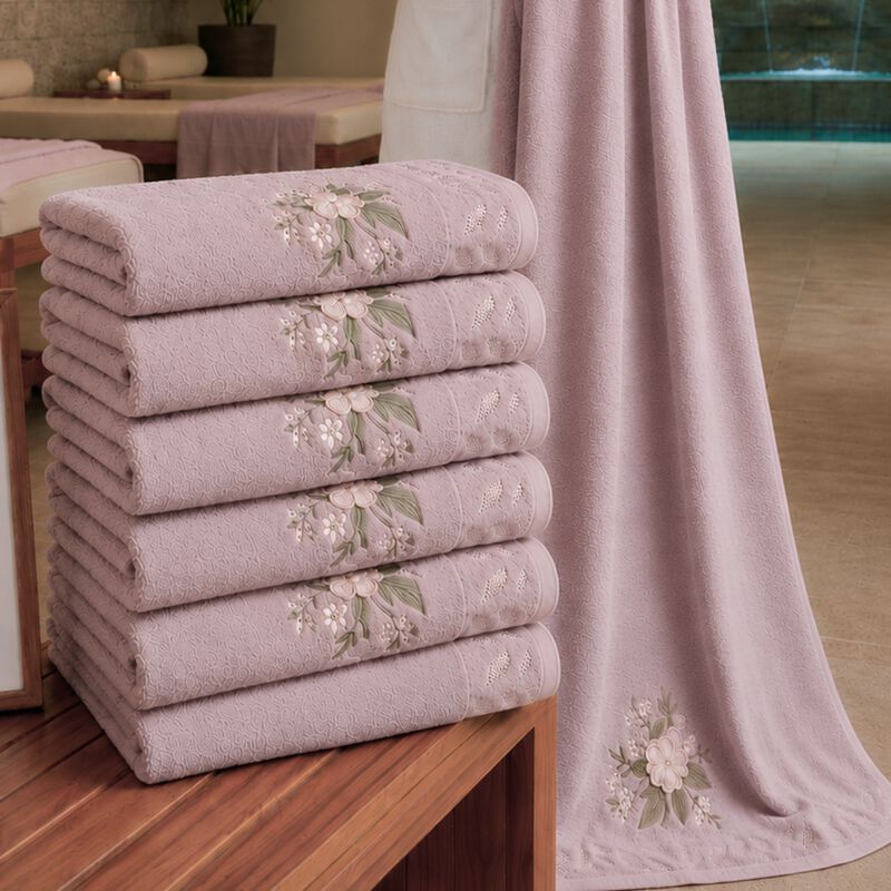 Set De 6 Toallas De Ba&ntilde;o Malva Premium 70x140 C... image number null