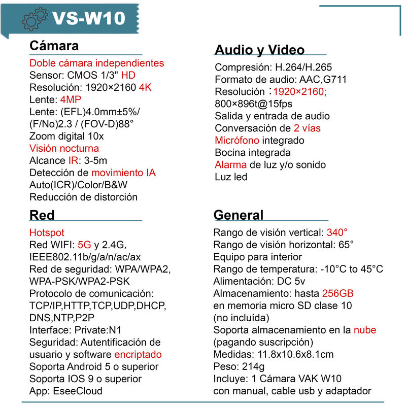 VAK Video C&aacute;mara de seguridad Doble lente W10 w... image number null