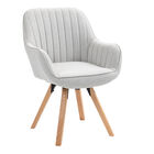 Silla Giratoria 360&deg; Con Brazos, Tapizada En Tela Gris Y Patas De Madera