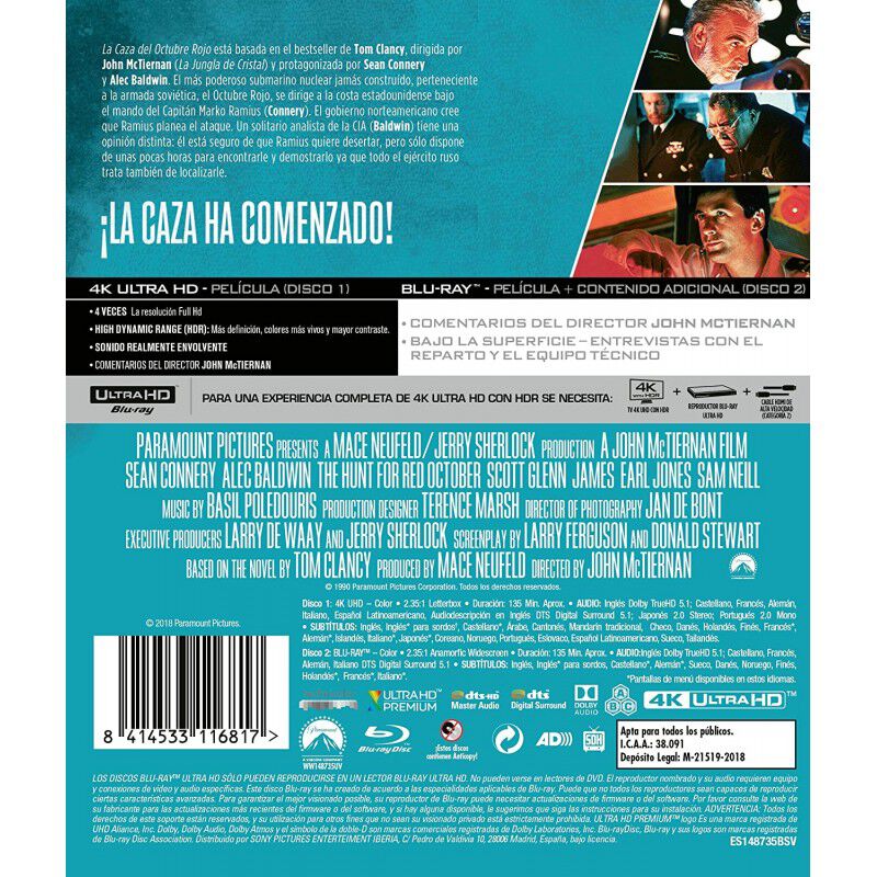 La Caza Del Octubre Rojo [4k Uhd, Blu-ray] (199... image number null