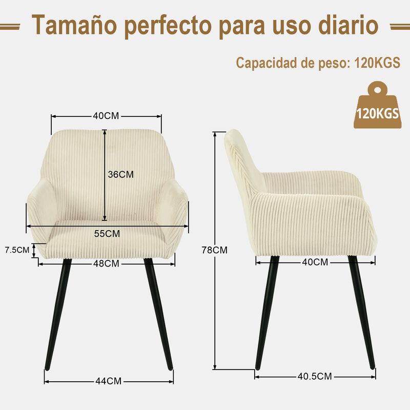 Set De 2 Sillas De Comedor Con Brazos, Tela Pan... image number null