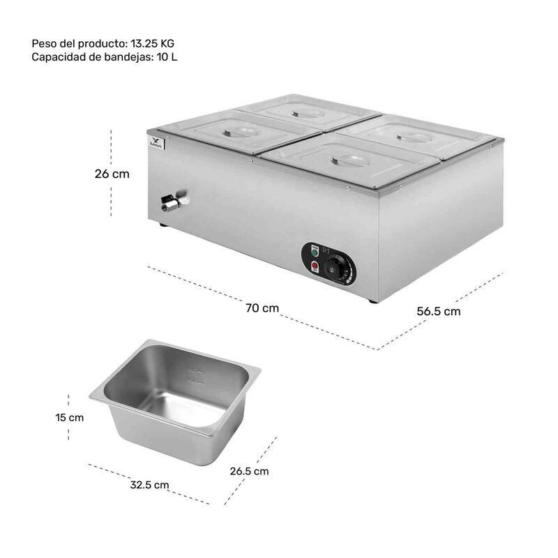 Ba&ntilde;o Maria Electrica Bufetera Industrial 4 Inse... image number null