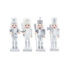 Set 4 Cascanueces De Madera 13cm Blanco Y Plateado Navide&ntilde;os