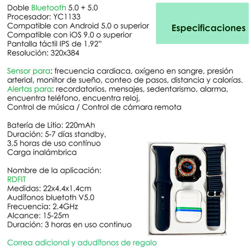 Reloj Smartwatch Vak Y3 Con Audífonos Bluetooth... image number null