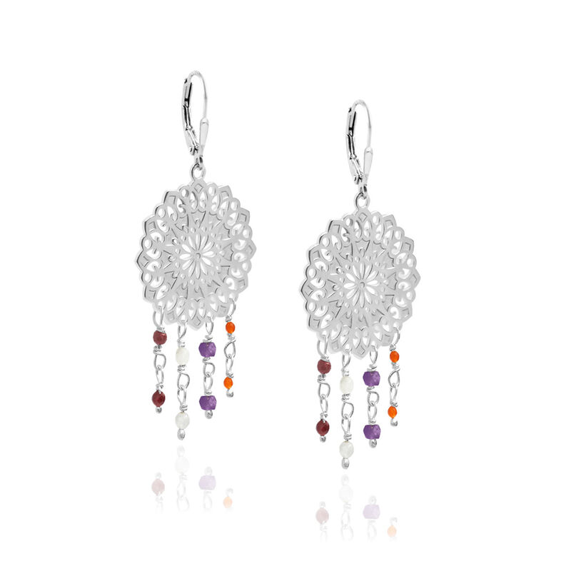 Aretes Largos Gerbera de Plata con Piedras Natu... image number null