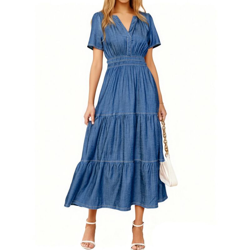 Vestido Simplee Denim Maxi Boho Azul L image number null