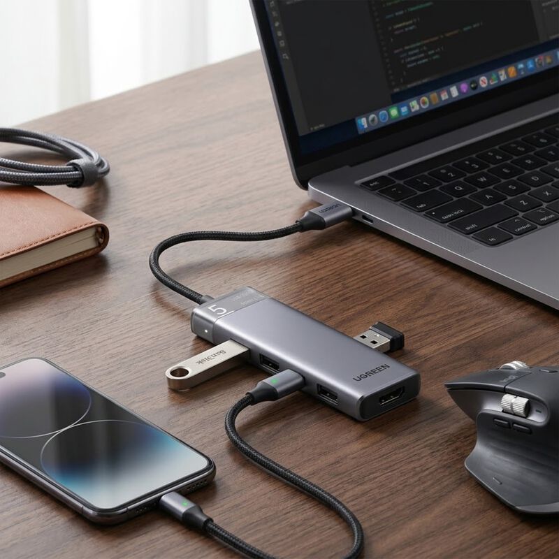 Hub Usb-a 3.2 4 En 1 5gbps Otg Led Cable 20cm G... image number null