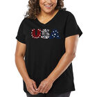 Camiseta De Talla Grande Cuello En V Word Art Para Mujer - Fuegos Artificiales USA- Negro