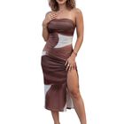 Vestido Casual Elegante Con Abertura Lateral Ves-1051 Caf&eacute; Vestido Midi Ajustado Tela Stretch