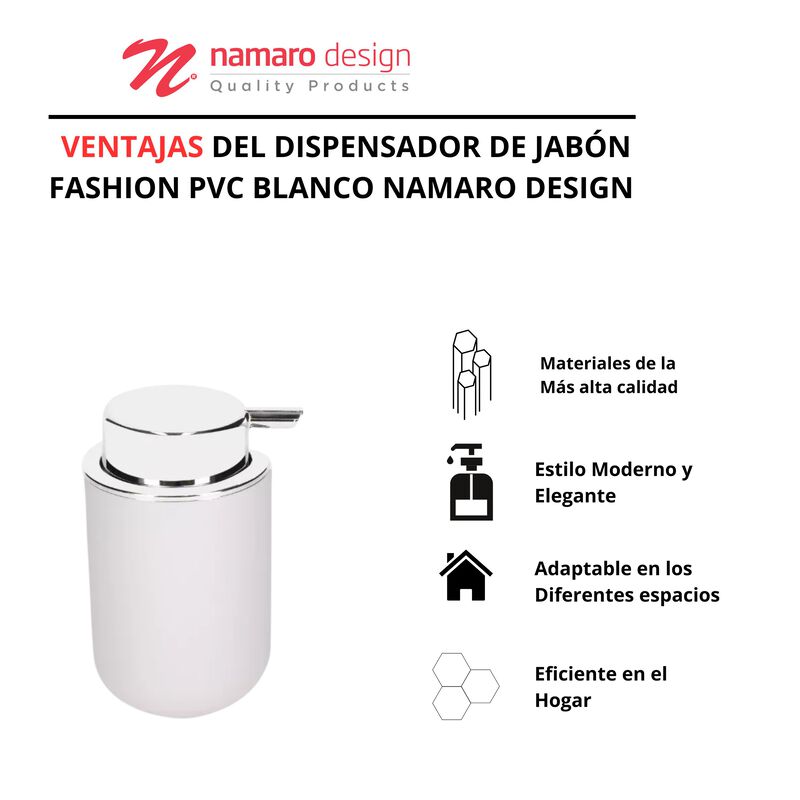 Dispensador De Jab&oacute;n Fashion Pvc Blanco Namaro ... image number null