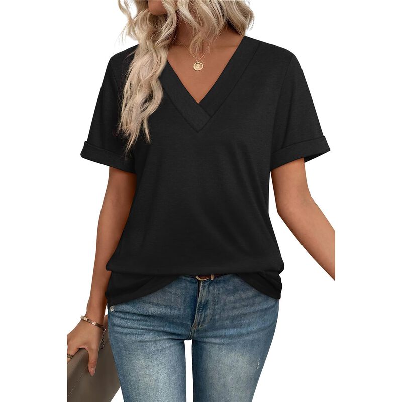 Camiseta Wiholl Cuello V Manga Corta Negra Tall... image number null