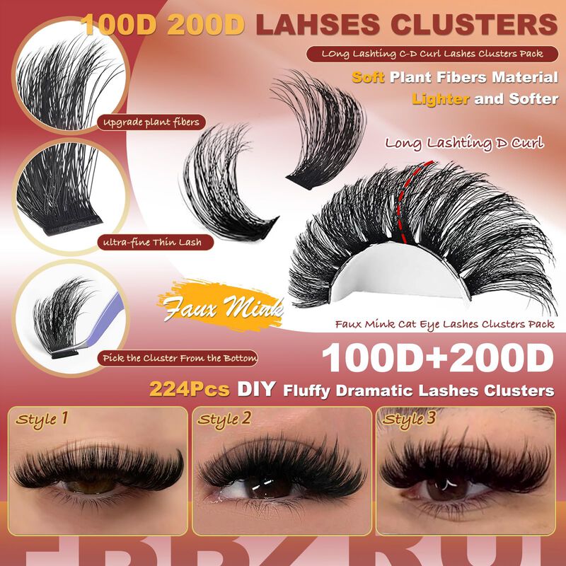 Racimos De Pesta&ntilde;as Gruesas D Curl Diy 224 Piez... image number null