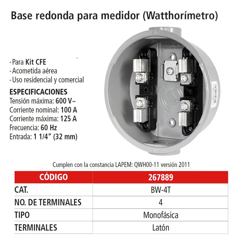Base Para Medidor 4 Aluminio Espec Iusa image number null