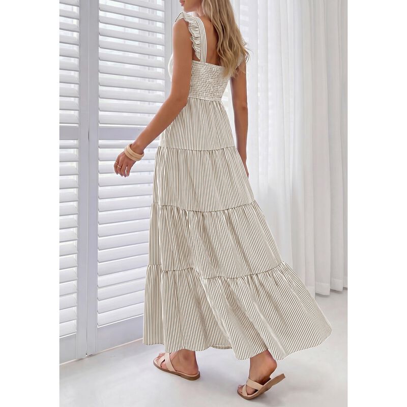 Vestido Prettygarden Maxi Rayas Marr&oacute;n Talla M image number null