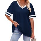 Blusa Wiholl Cuello V Manga Corta Rayas Azul Marino