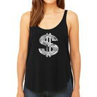 Tank Top Holgado Word Art Para Mujer - Signo de D&oacute;lar- Negro
