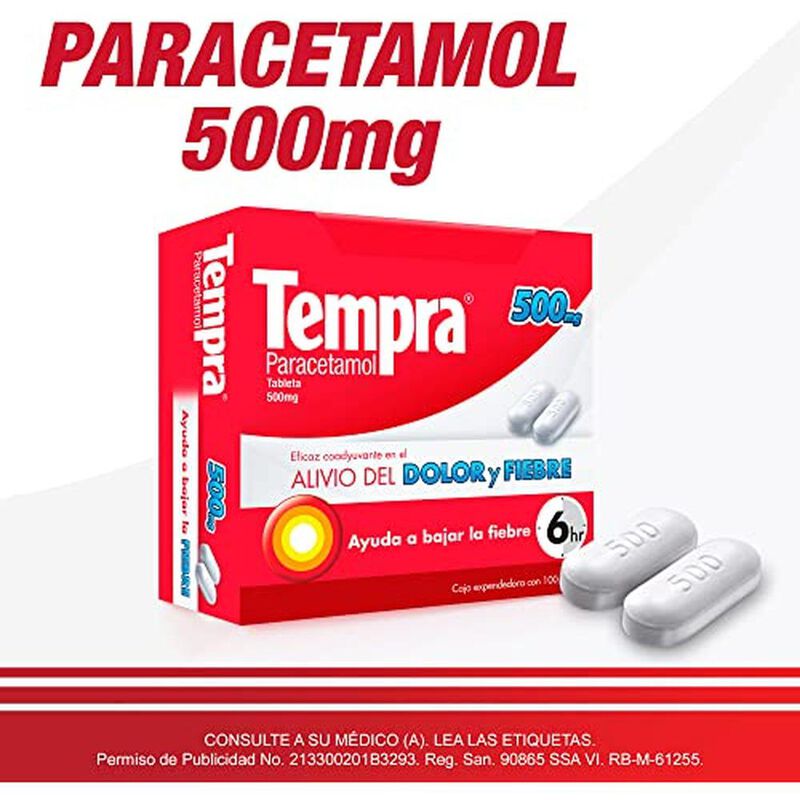 Tempra 500mg Paracetamol, Dolor Y Fiebre, Caja ... image number null