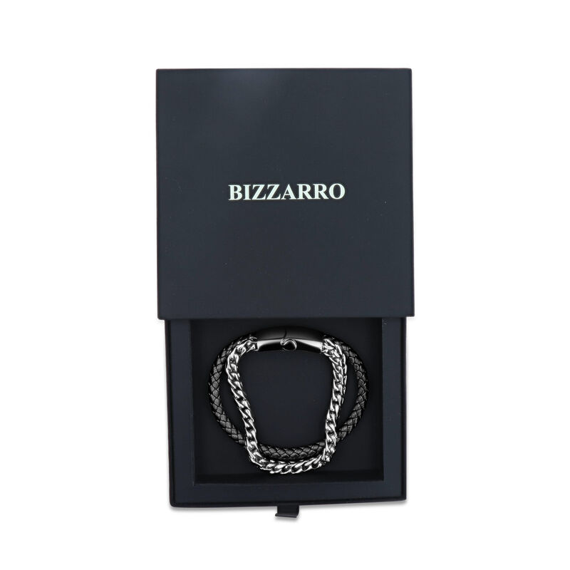 Pulsera De Piel Negra Con Acero En Color Plata ... image number null