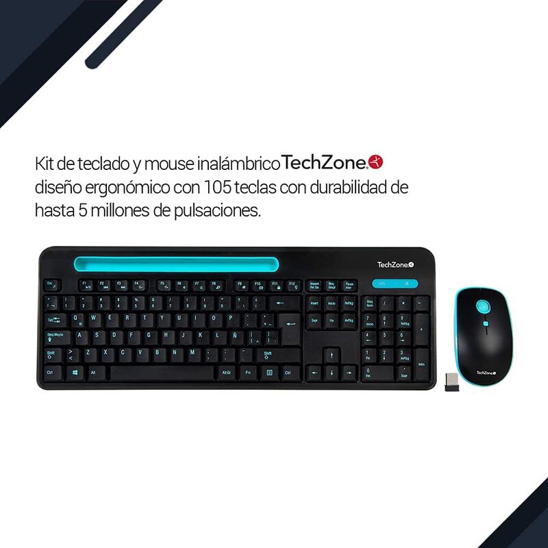 TechZone Teclado y Mouse inalámbrico Plug & Pla... image number null