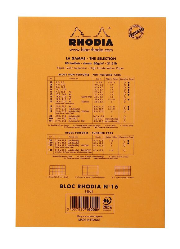 Bloc De Notas Rhodia No16 A5 Liso Blank Naranja image number null