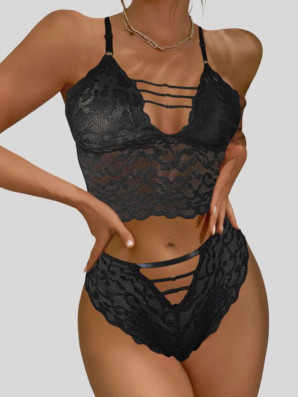 Set De 2 Conjunto Lencería Tanga Y Bralette con... image number null