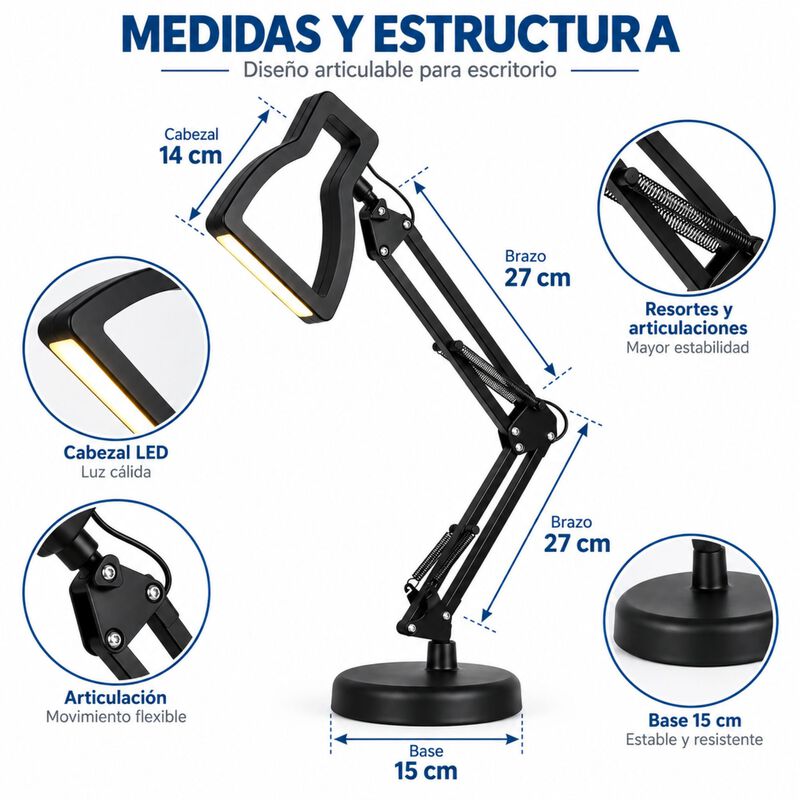 L&aacute;mpara Led De Escritorio Ajustable Con Brazo A... image number null