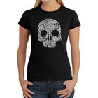 Camiseta Word Art Para Mujer - Calavera Floral- Negro