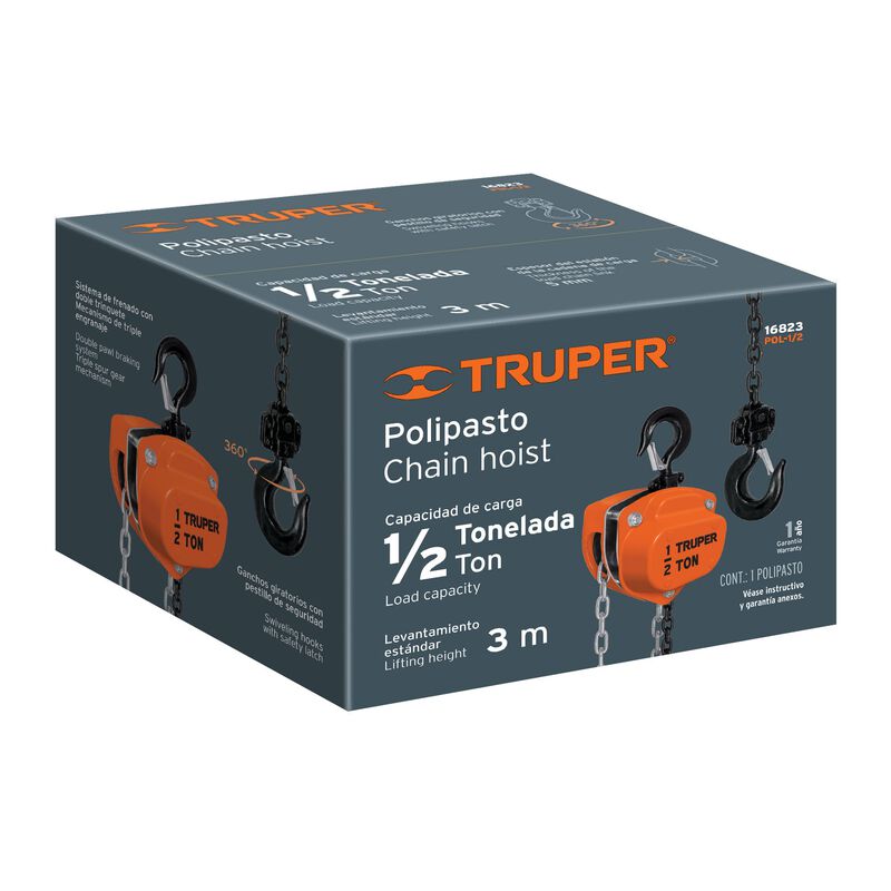 Polipasto de Cadena de 1/2 Ton Truper image number null