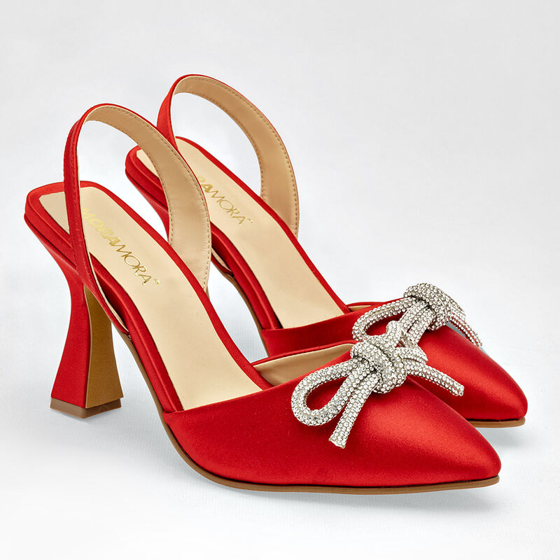 Moramora Zapatilla para mujer rojo satn plata image number null