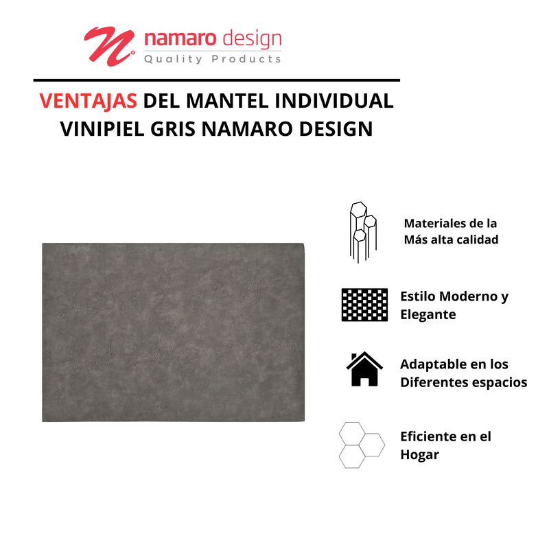Mantel Individual 4 Piezas Vinipiel Gris Namaro... image number null