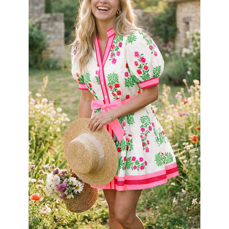 Vestido Mini Floral Wenrine con Mangas Abullona... image number null