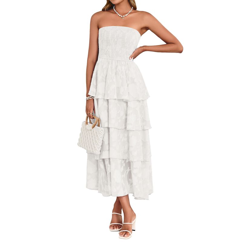 Vestido Simplee Blanco Maxi Cintura Fruncida Fa... image number null