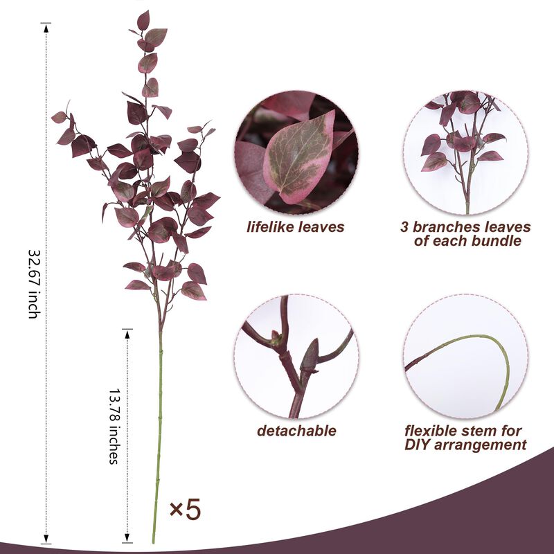Hojas Artificiales Hyeflora 83 cm Borgo&ntilde;a &ndash; Pac... image number null