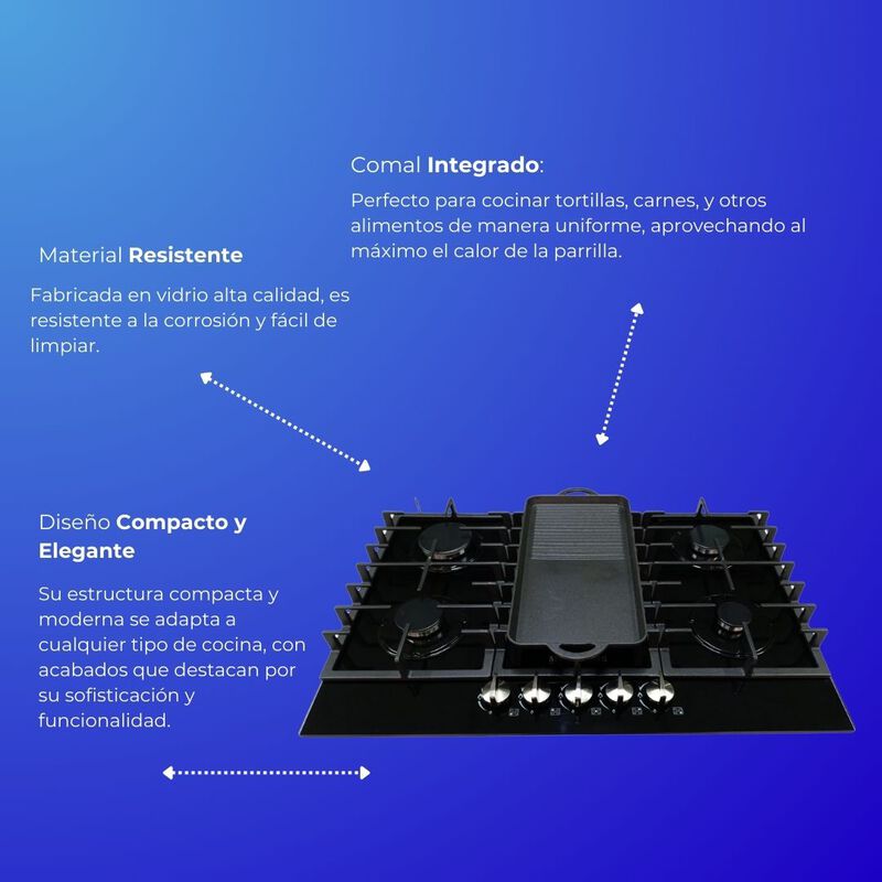 Parrilla Estufa 5 cinco Quemadores Vidrio Templ... image number null