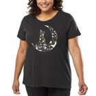 Camiseta De Talla Grande Word Art Para Mujer - Gato Sentado en la Luna- Gris