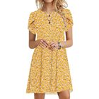 Vestido Molerani 2XL Amarillo Estampado Floral Mangas P&eacute;talo