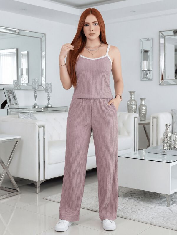Conjunto Moderno 2 Piezas Conj-0174 Rosa Top De... image number null
