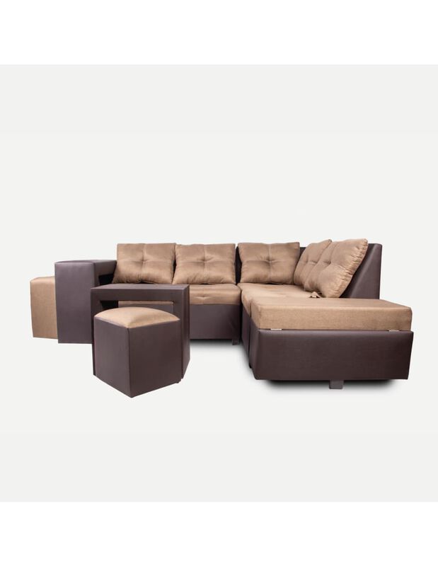 Sala Modular Esquinera Barcelona con Ba&uacute;l Caf&eacute; image number null