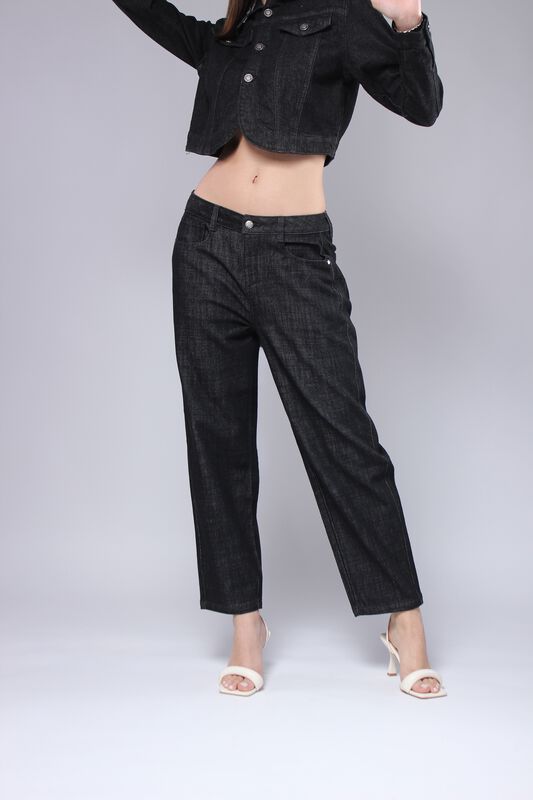 Pantal&oacute;n Mom Mujer Negro Oxford Tiro Alto Mezcl... image number null
