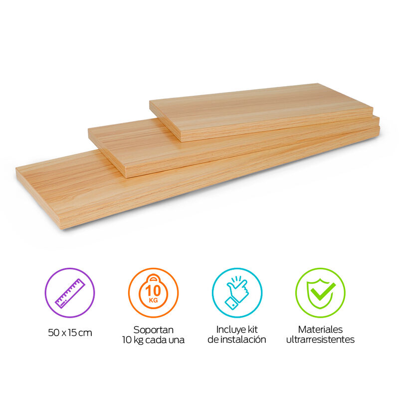 Repisas Flotantes de Madera 3 Pz de 30x15, 40x1... image number null