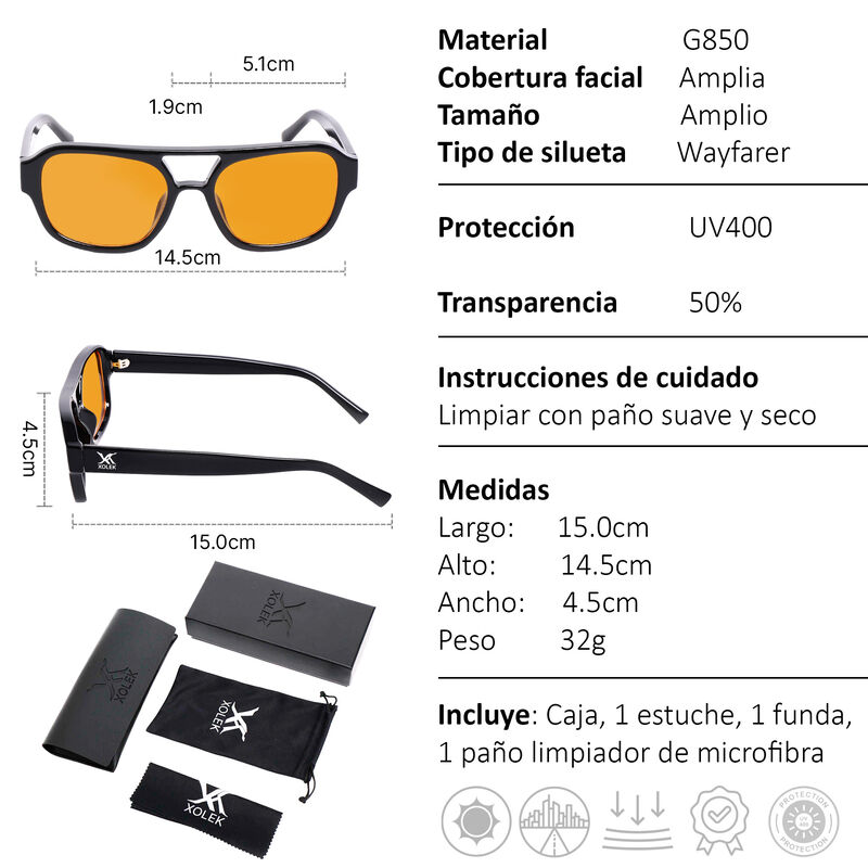 Lentes De Sol Xolek 159 Moda Aviador Unisex Uv ... image number null
