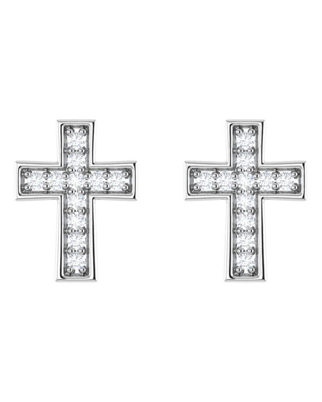 Aretes Cruz Oro 14k Con 11 Pts. De Diamante Sur... image number null